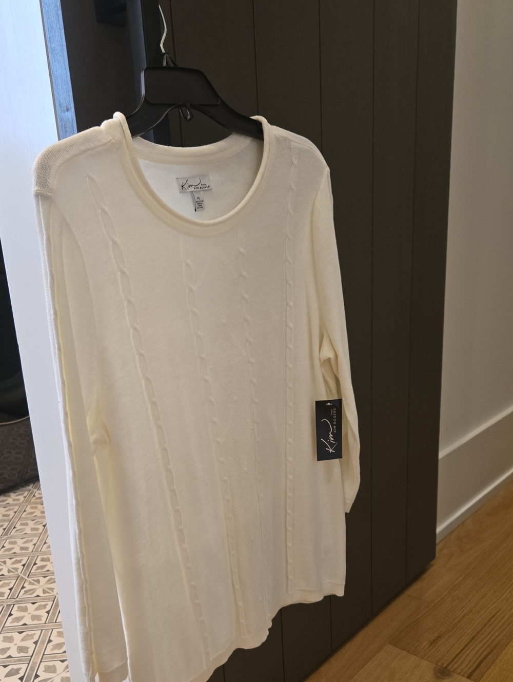 Kim Rogers Cream Cable-Detail Long Sleeve Top